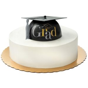 Black. Silver & Gold Grad Cap Cake Topper. 7.43in x 3.37in