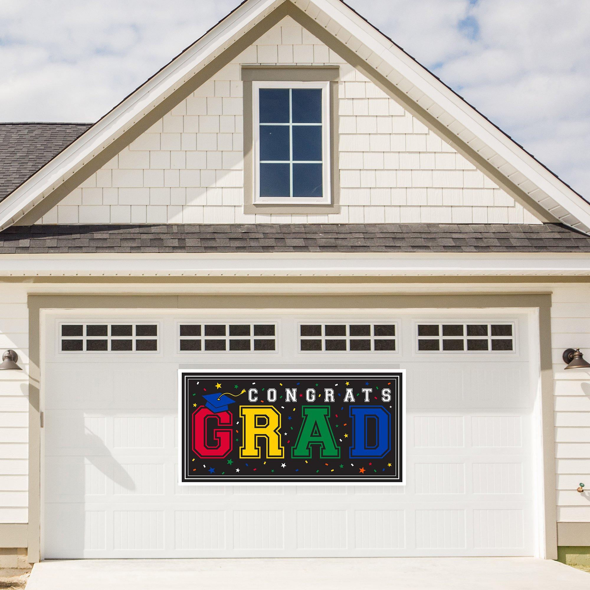 Multicolor Congrats Grad Plastic Banner. 65in x 33.5in - Image 2