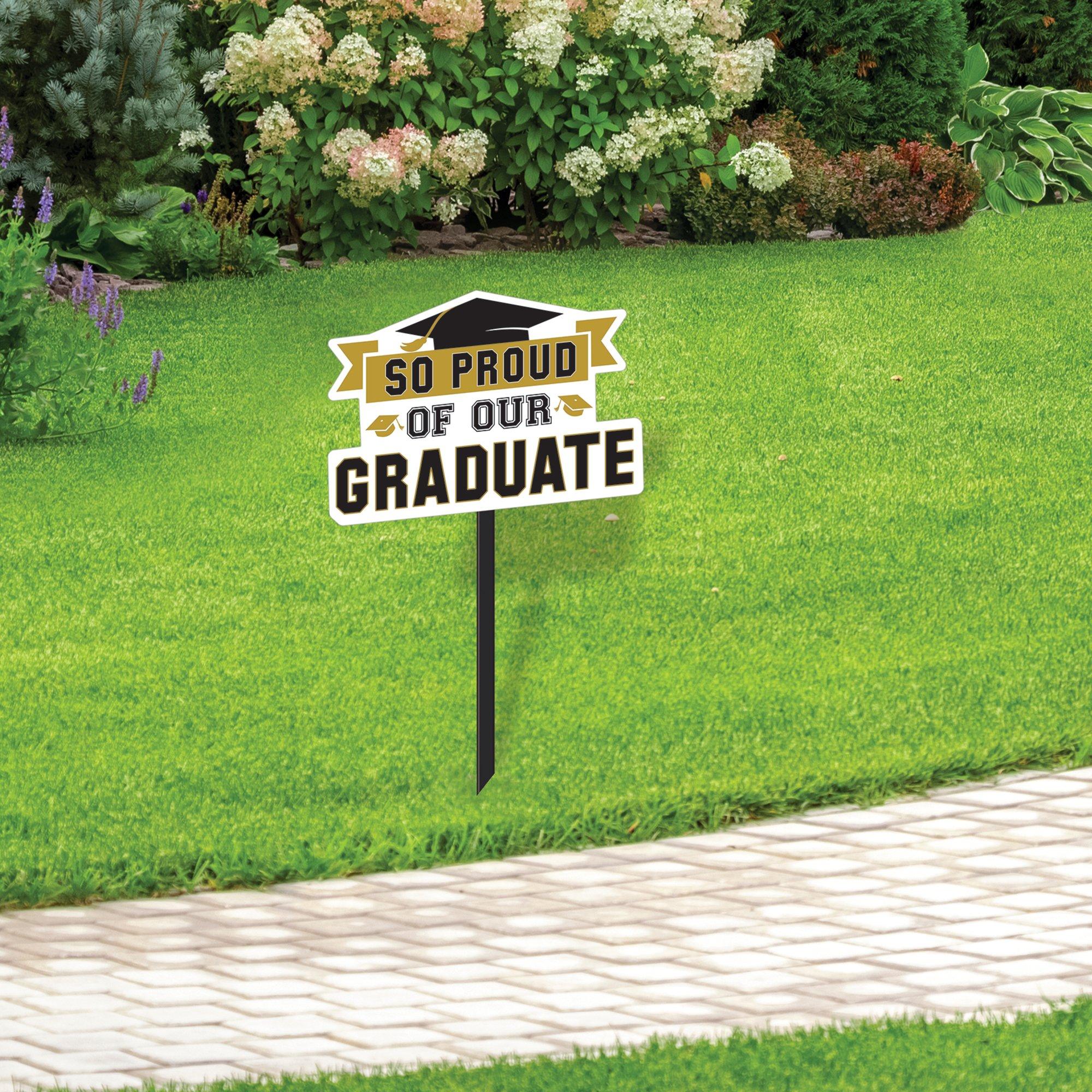 Black & Gold So Proud Grad Plastic Yard Sign. 15in x 37in