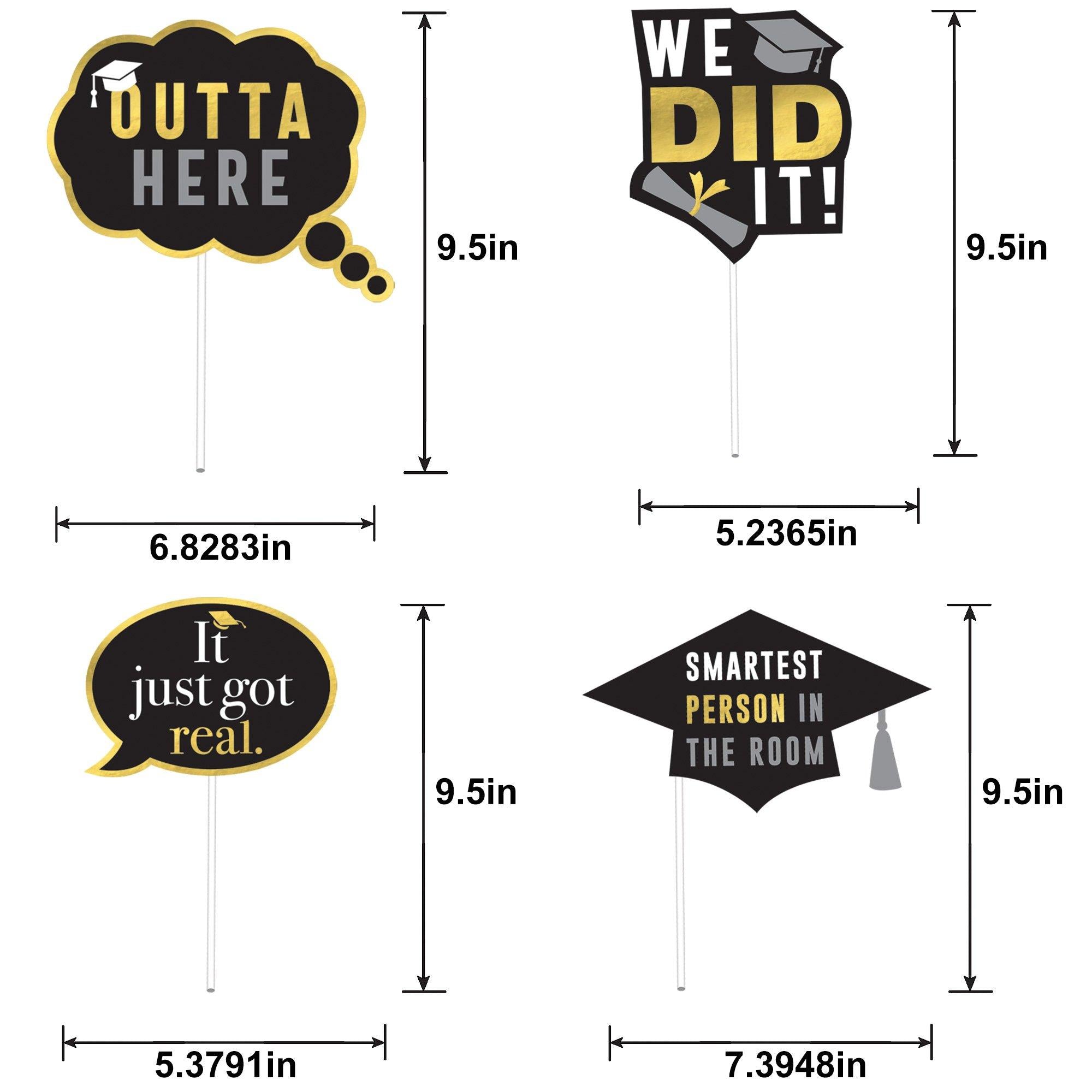 Black. Silver & Gold Graduation Photo Props. 13pc - Image 2