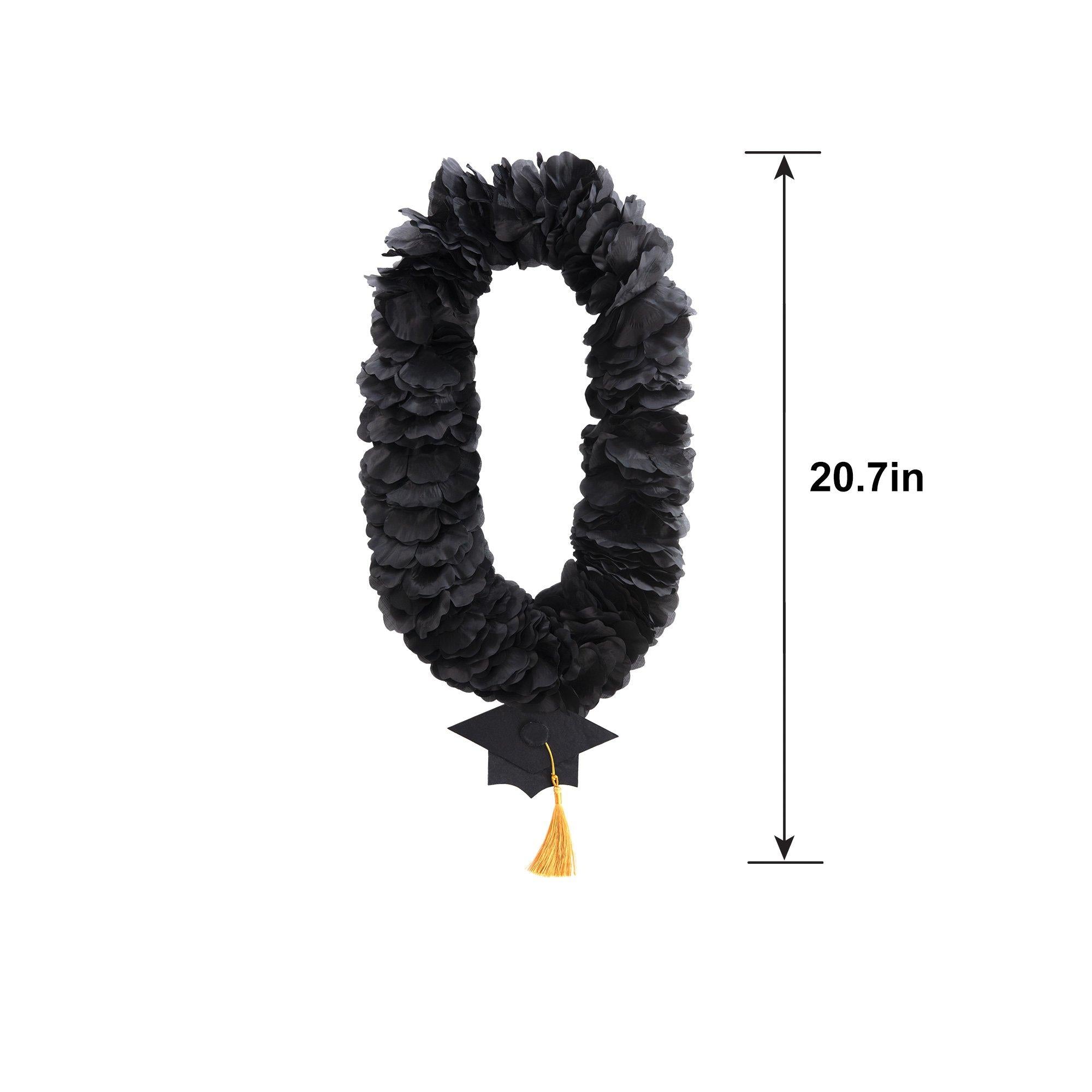 Black & Gold Grad Cap Fabric Flower Lei. 20in - Image 3