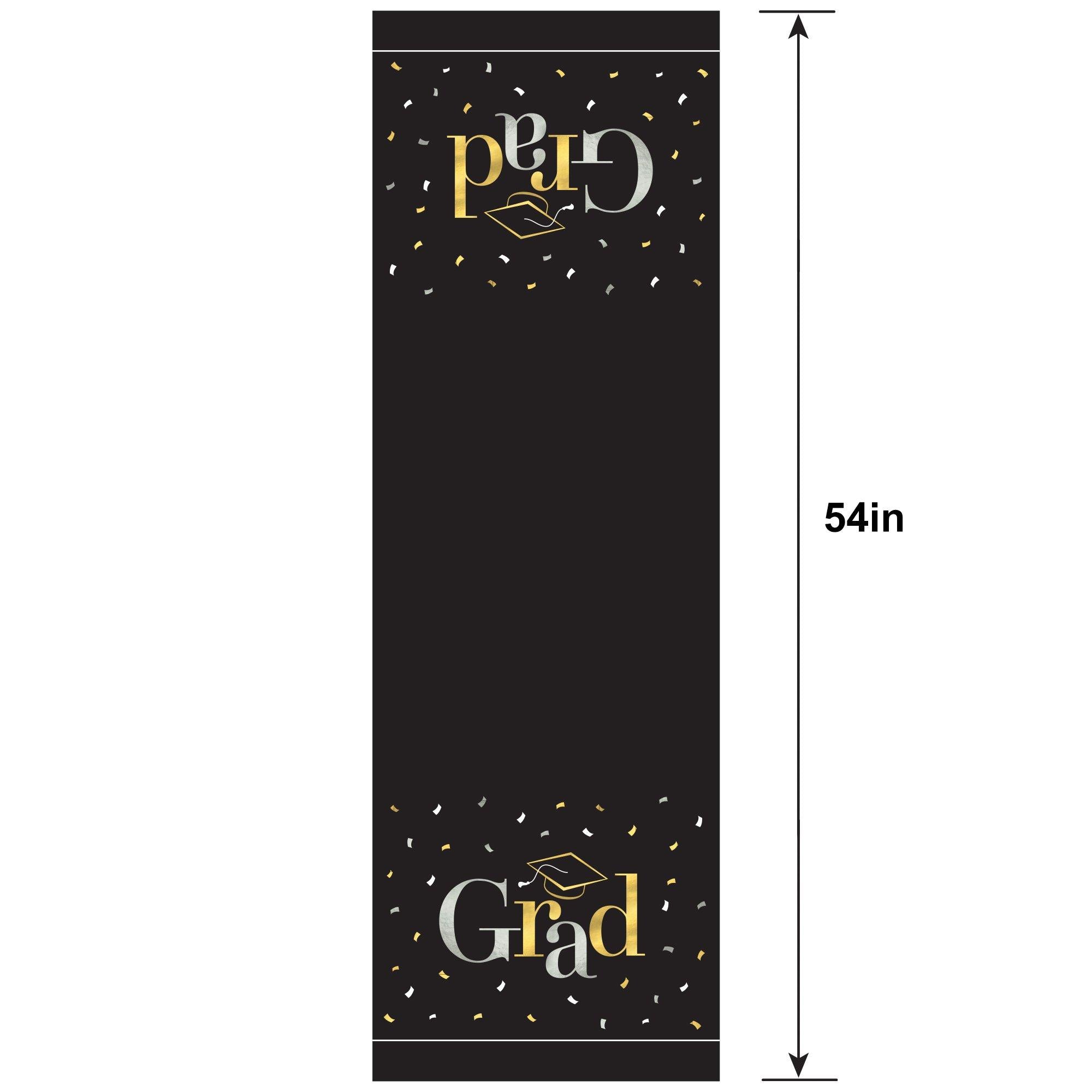 Black. Silver & Gold Grad Plastic Table Cover. 54in x 102in - Class Dismissed - Image 2