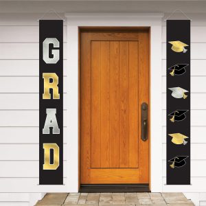Black. Silver & Gold Graduation Fabric Vertical Banners. 1.1ft x 6ft. 2ct