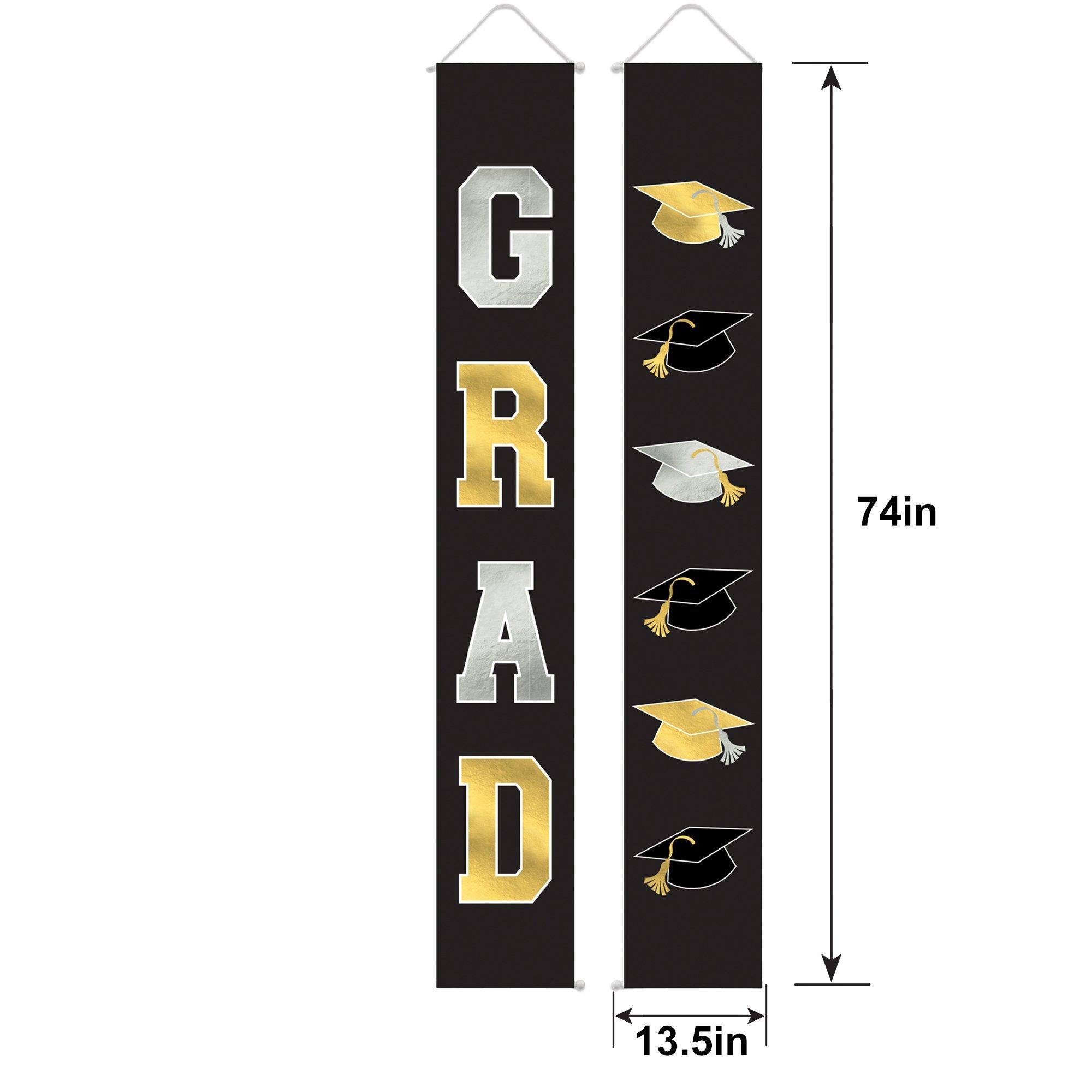 Black. Silver & Gold Graduation Fabric Vertical Banners. 1.1ft x 6ft. 2ct - Image 4