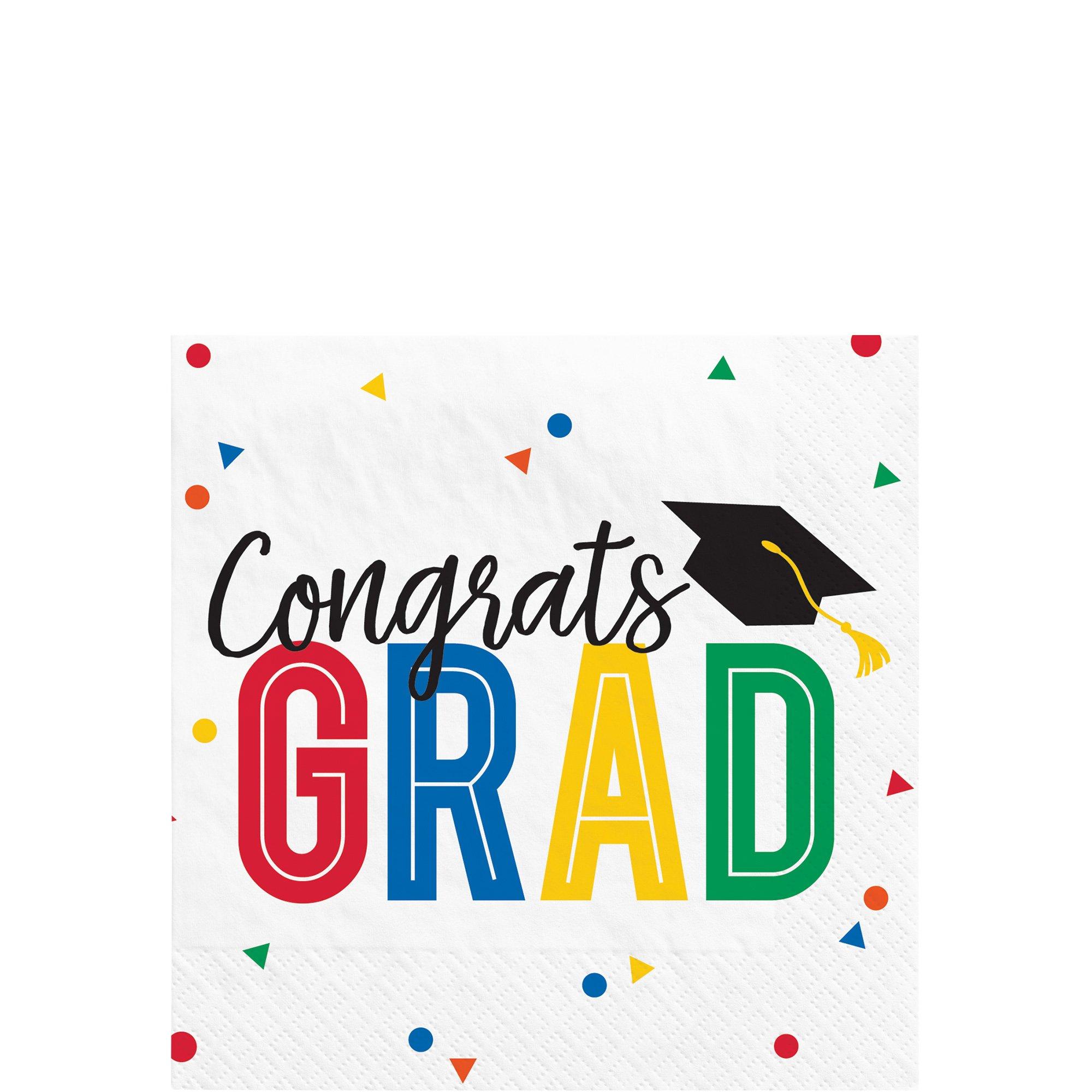 Multicolor Congrats Grad Paper Beverage Napkins. 5in. 40ct - Colorful Future - Image 2
