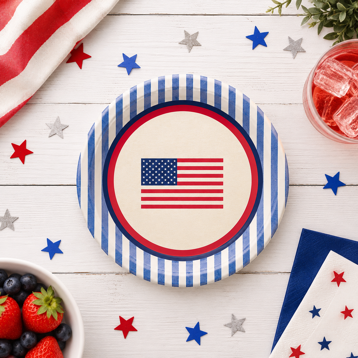 Americana Stripe Patriotic Tableware Kit for 16 Guests - Image 2