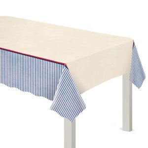 Americana Stripe Plastic Table Cover. 54in x 96in