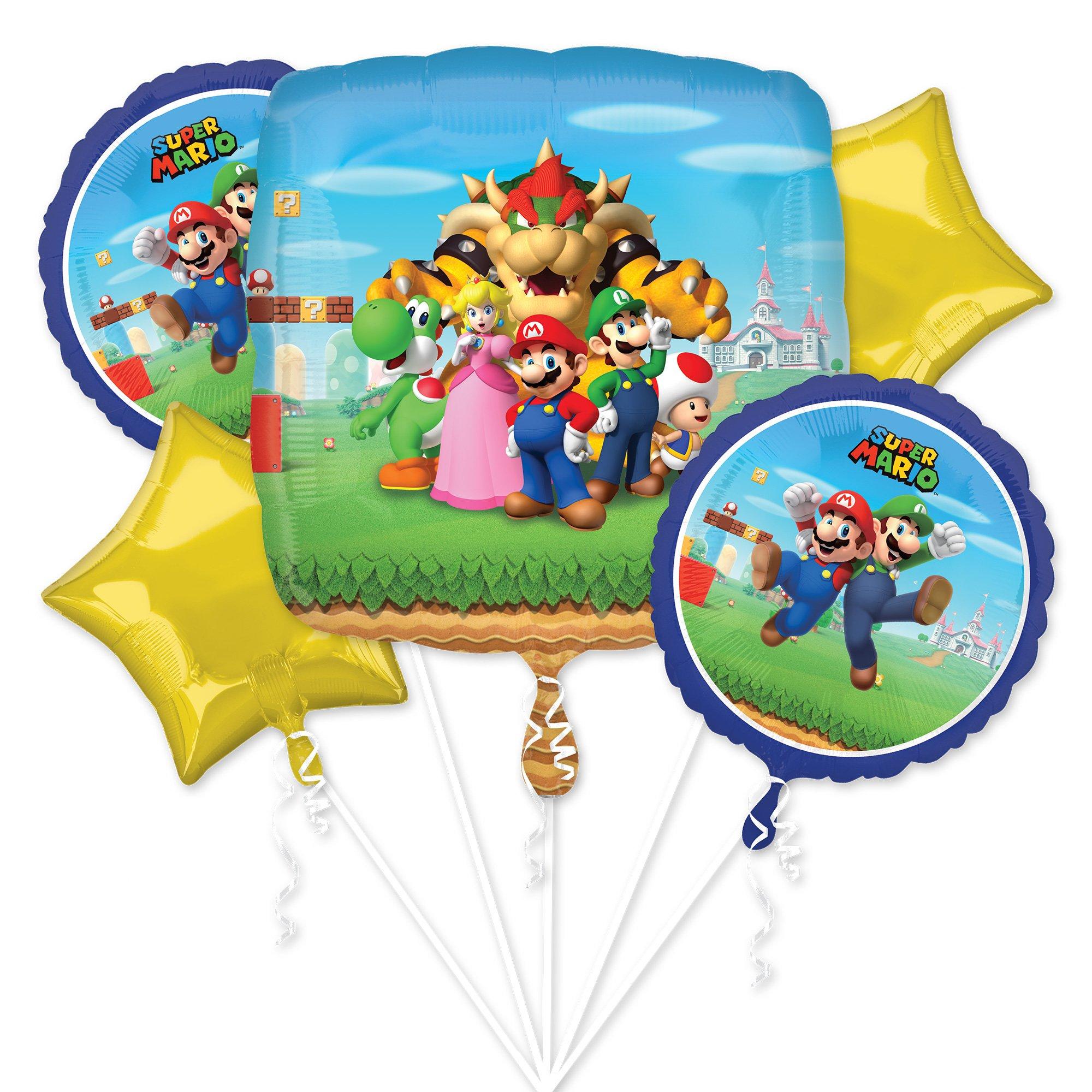 Super Mario Bros Foil Balloon Bouquet. 5pc