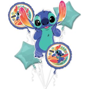 Stitch Aloha Foil Balloon Bouquet. 5pc - Disney Lilo & Stitch
