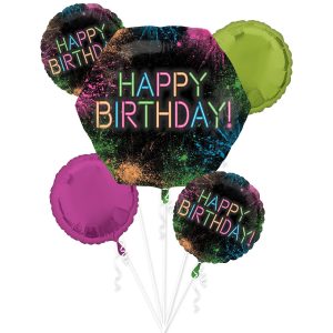 Let's Glow Crazy Birthday Foil Balloon Bouquet. 5pc