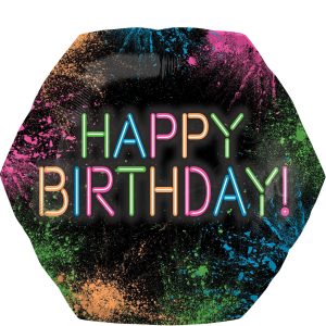 Neon Happy Birthday Hexagonal Foil Balloon. 28in - Let's Glow Crazy
