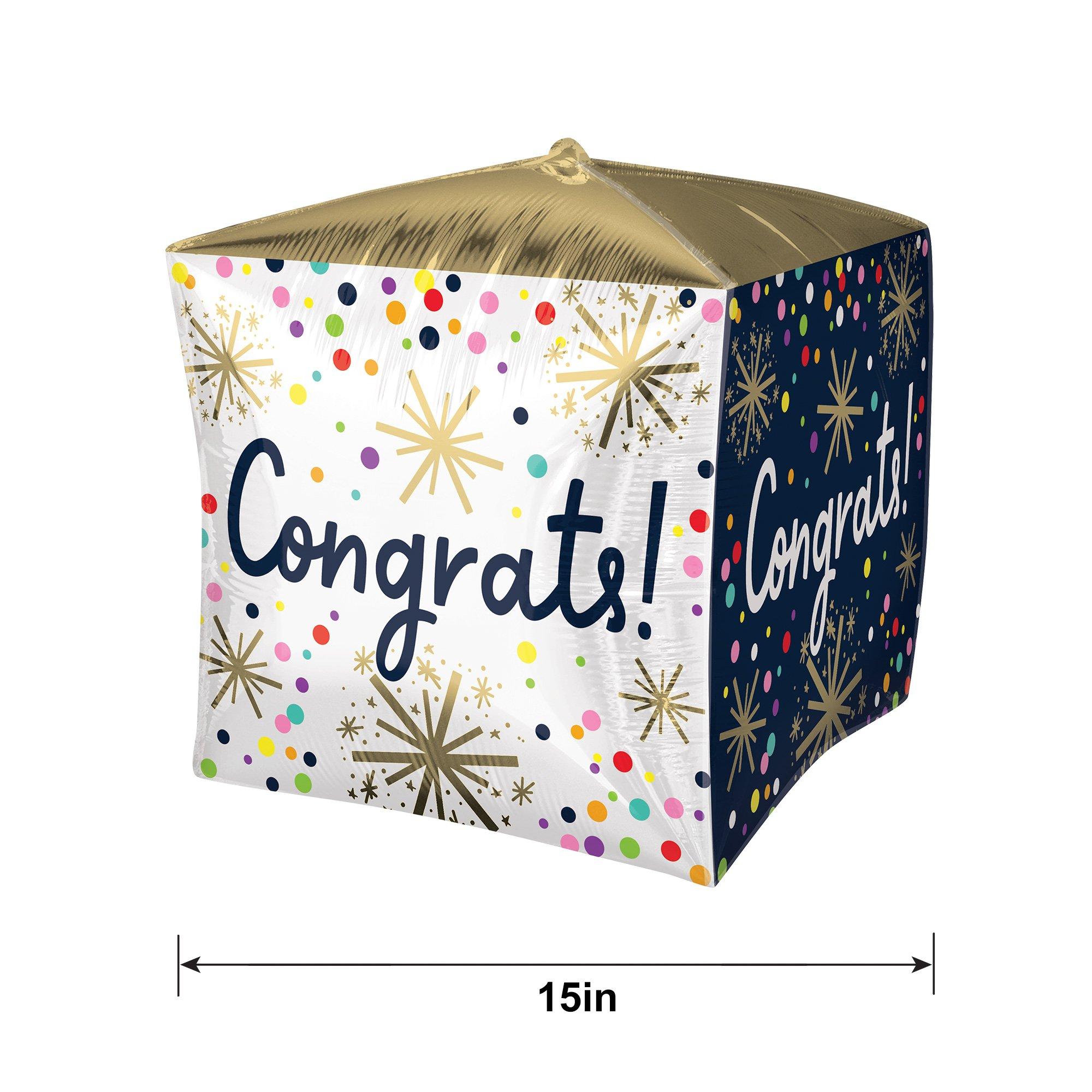 Confetti Sprinkle Congrats Cubez Foil Balloon. 15in - Image 3