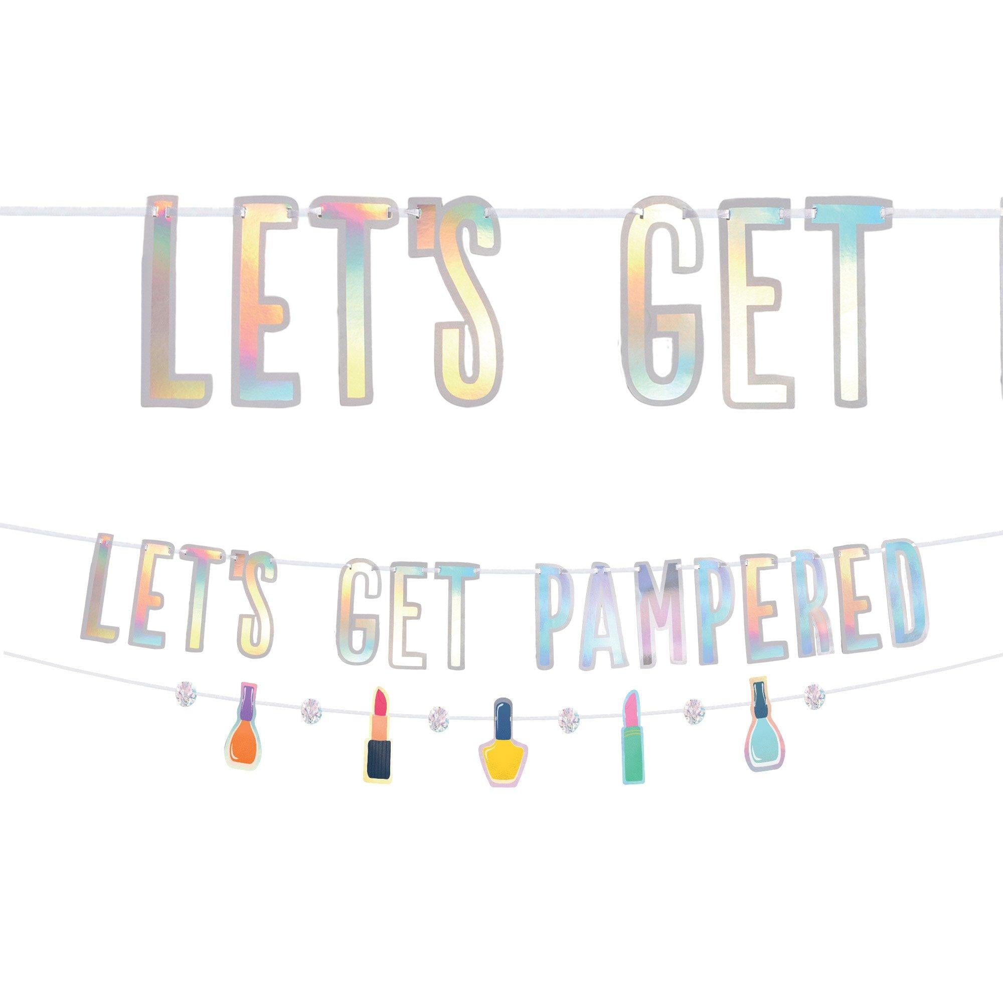 Iridescent Let's Get Pampered Cardstock & Foil Banner Set. 2pc - Spa Party