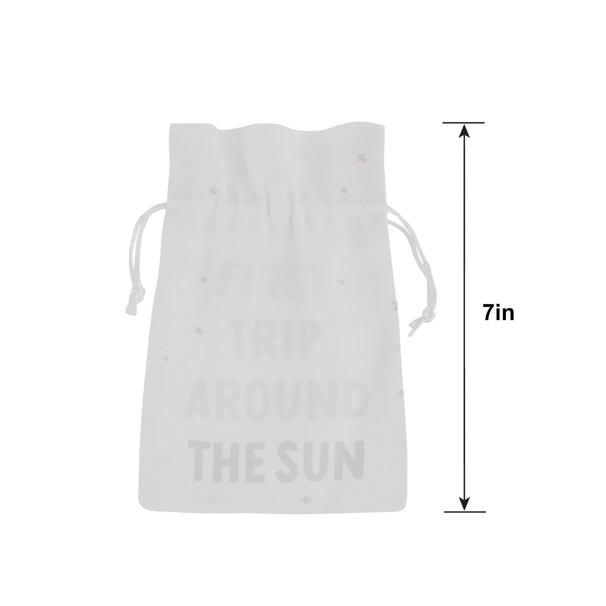 Blue & Taupe 1st Birthday Fabric Favor Pouch - Image 2
