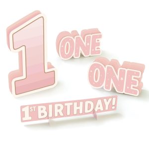 Pink 1st Birthday Cardstock Table Decorations. 4p