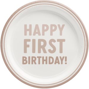 Taupe 1st Birthday Paper Lunch Plates. 9in. 8ct