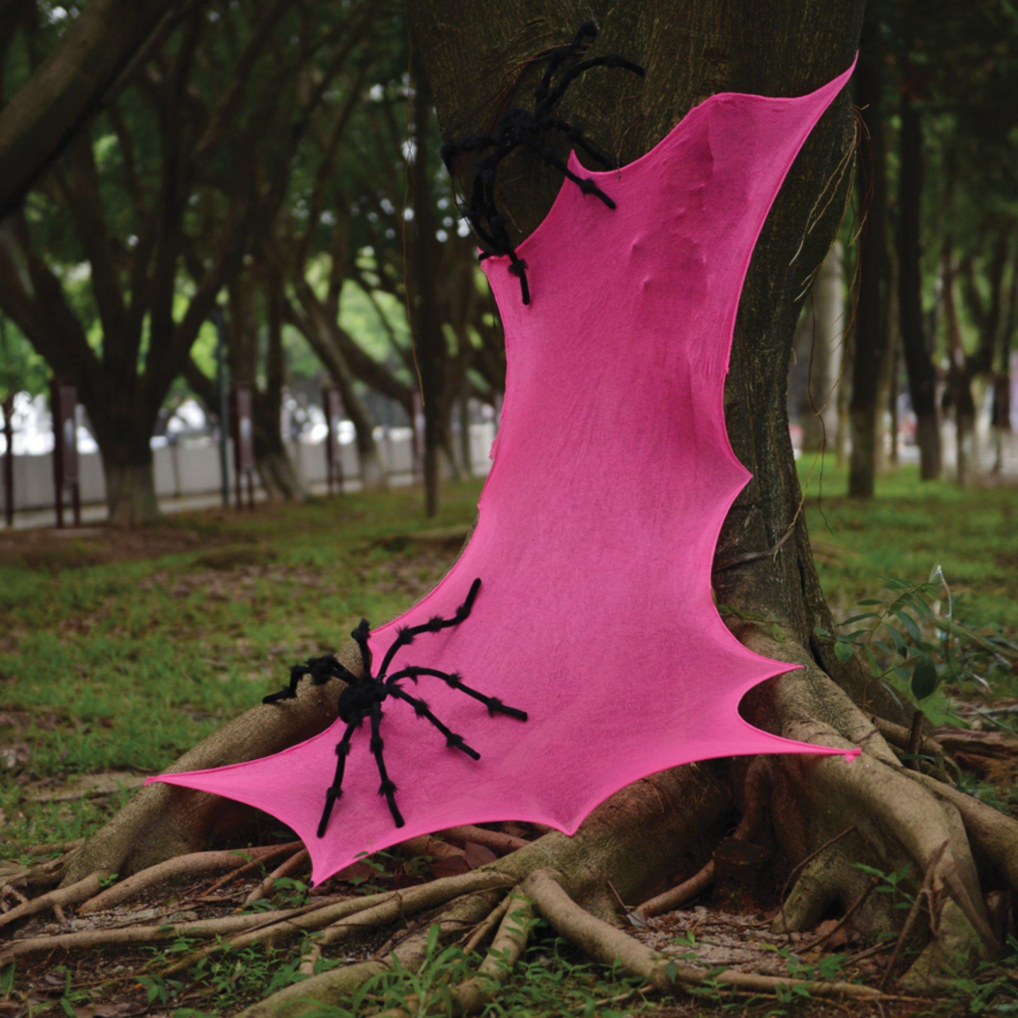 Bright Pink Stretchy Fabric Spiderweb. 2.1ft x 6ft
