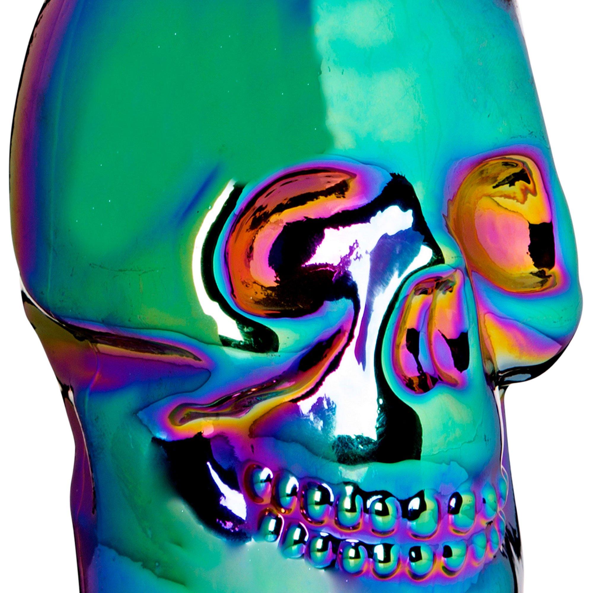 Iridescent Glass Skull Cup with Straw. 16.9oz - Image 2