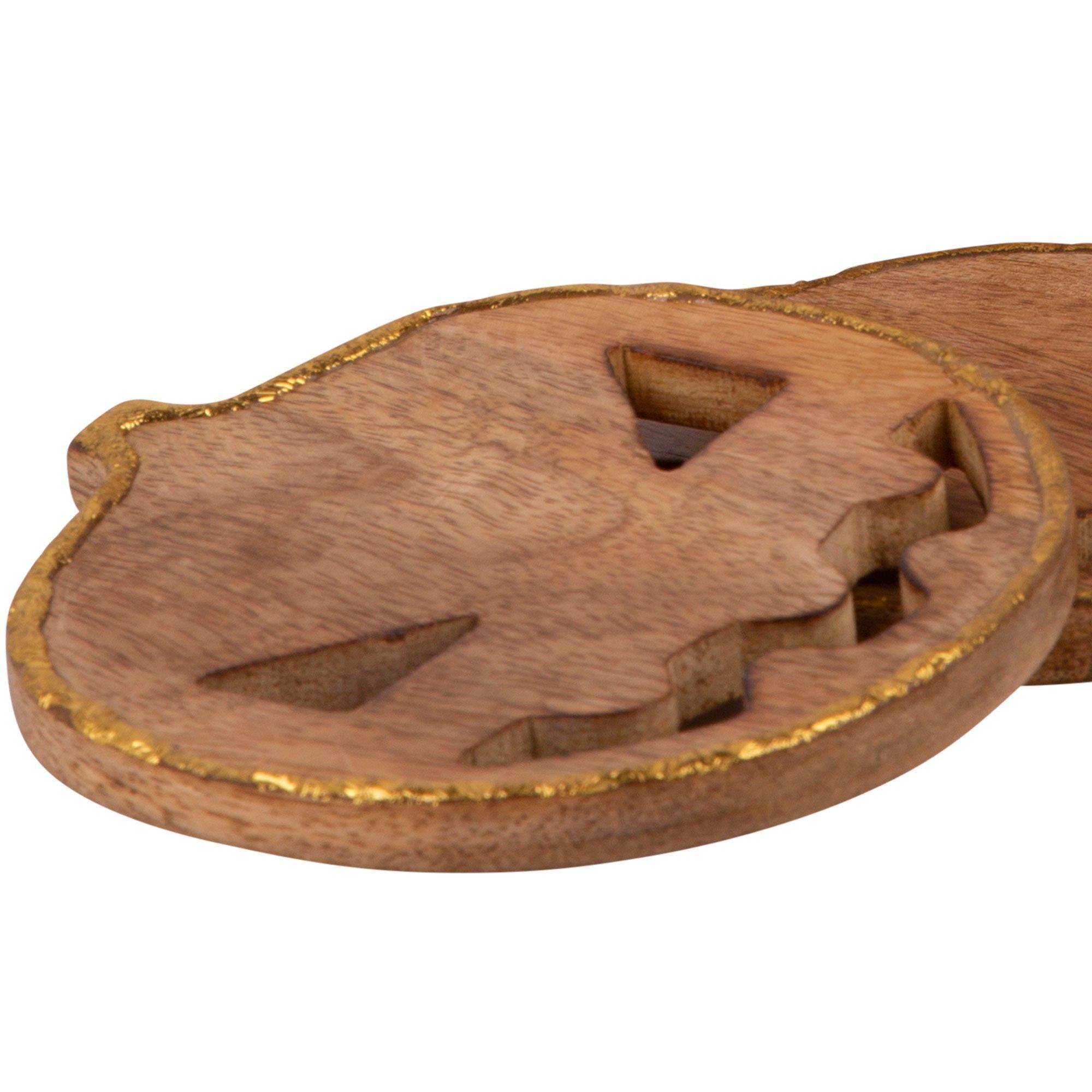 Pumpkin Mangowood Coaster Set with Iron Rack. 5pc - Image 3