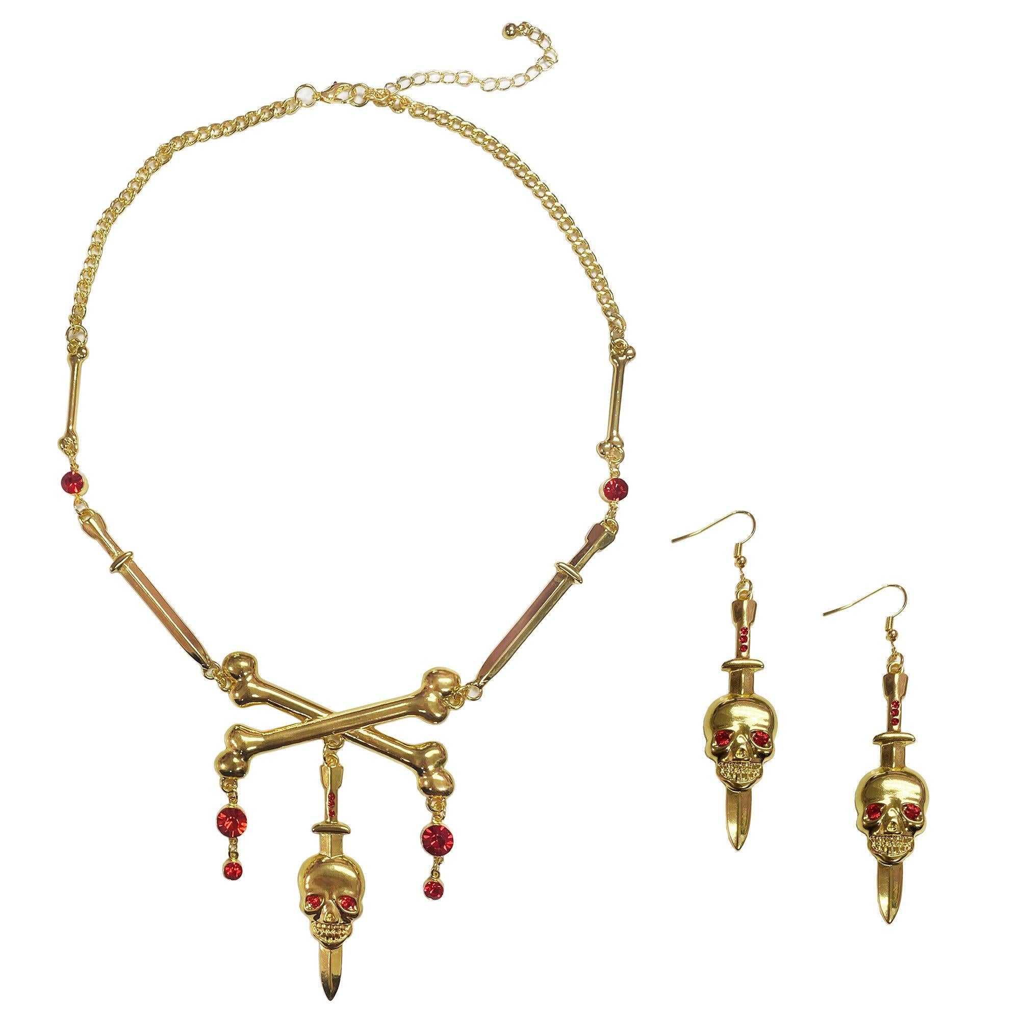 Gold Skull Pirate Jewelry Set. 3pc