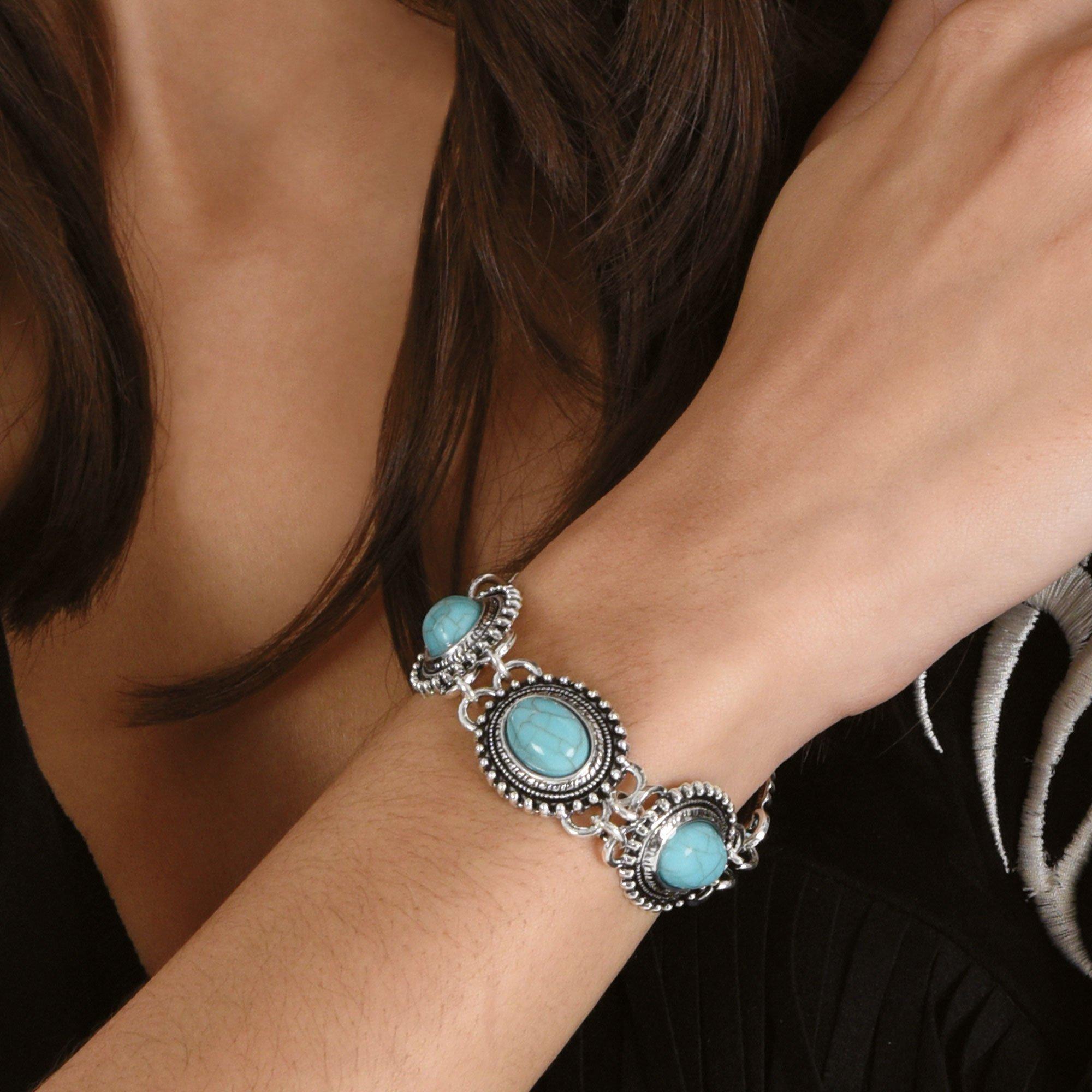 Western Faux Turquoise Metal Jewelry Set. 3pc - Image 3