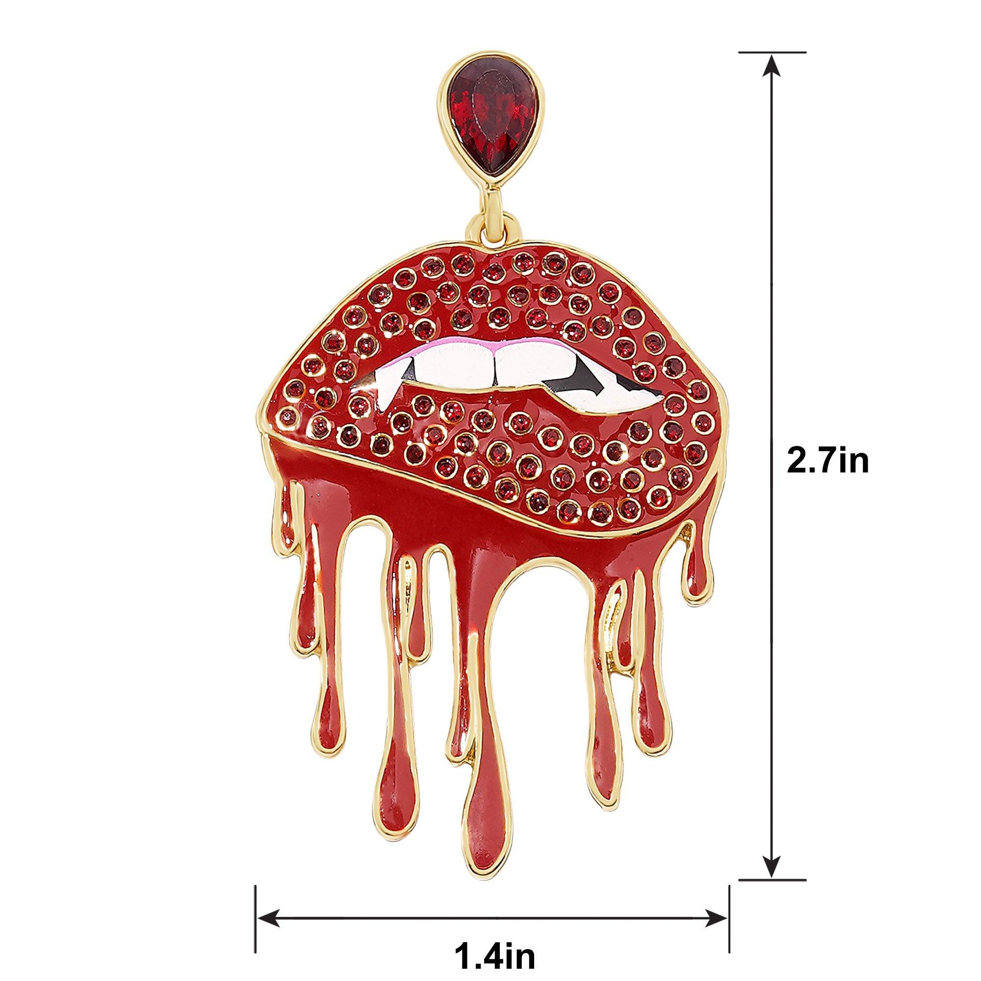 Rhinestone Red Blood Drip Lip Earrings - Image 4