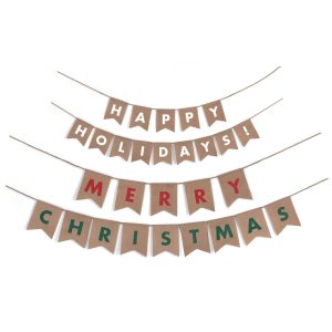 Reversible Merry Christmas & Happy Holidays Burlap Banner Set. 8ft. 2pc