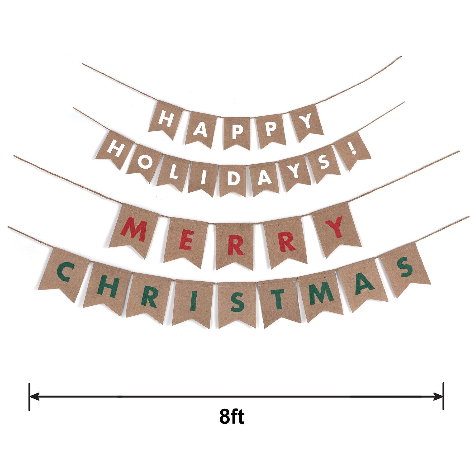 Reversible Merry Christmas & Happy Holidays Burlap Banner Set. 8ft. 2pc - Image 3