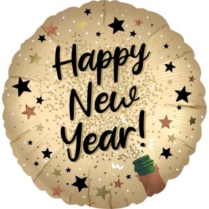 Satin Happy New Year Foil Balloon. 18in - Natural Sparkle