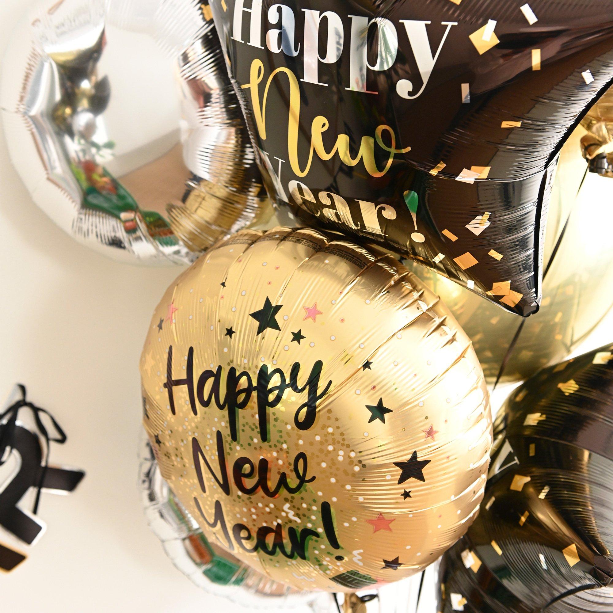 Satin Happy New Year Foil Balloon. 18in - Natural Sparkle - Image 2