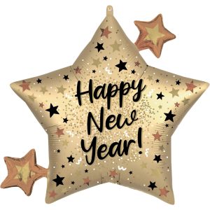 Satin Happy New Year Star Cluster Foil Balloon. 29in x 27in - Natural Sparkle