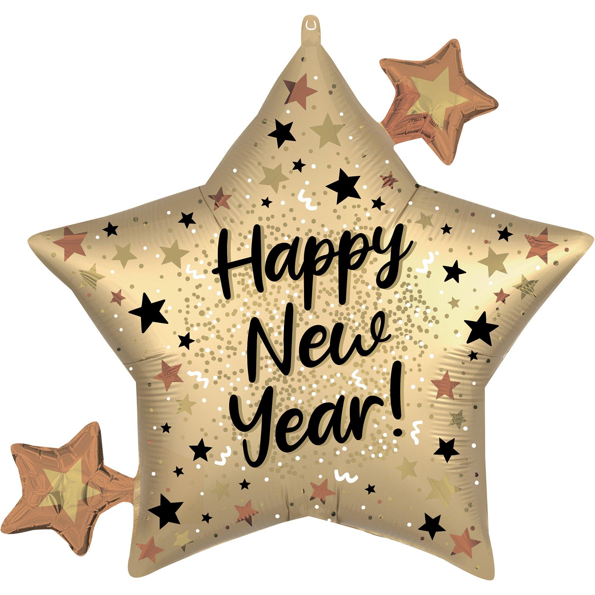 Satin Happy New Year Star Cluster Foil Balloon. 29in x 27in - Natural Sparkle