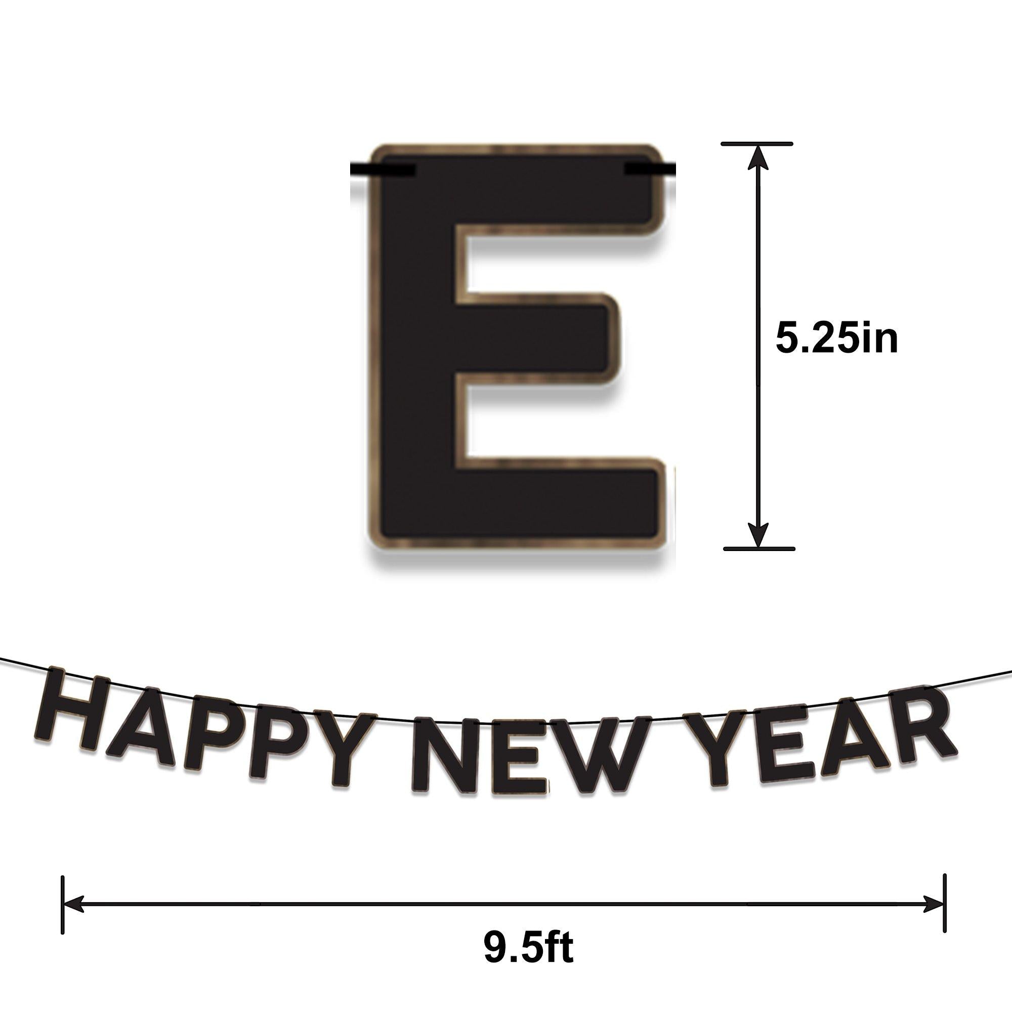 Black. Silver & Gold Happy New Year Cardstock & Tinsel Banner Set. 3pc - Image 2