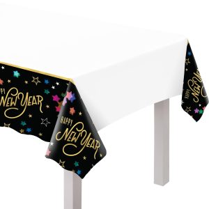 Starlight Happy New Year Plastic Table Cover. 54in x 102in