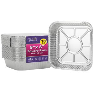 Reusable Square Aluminum Pans with Lids. 8in. 10ct