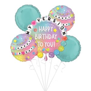 Friendship Bracelet Happy Birthday Foil Balloon Bouquet. 5pc