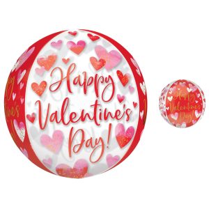 Watercolor Happy Valentine's Day Orbz Balloon. 15in x 16in