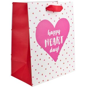 Mini Sprinkle Happy Heart Day Paper Gift Bag. 7.75in x 9.5in