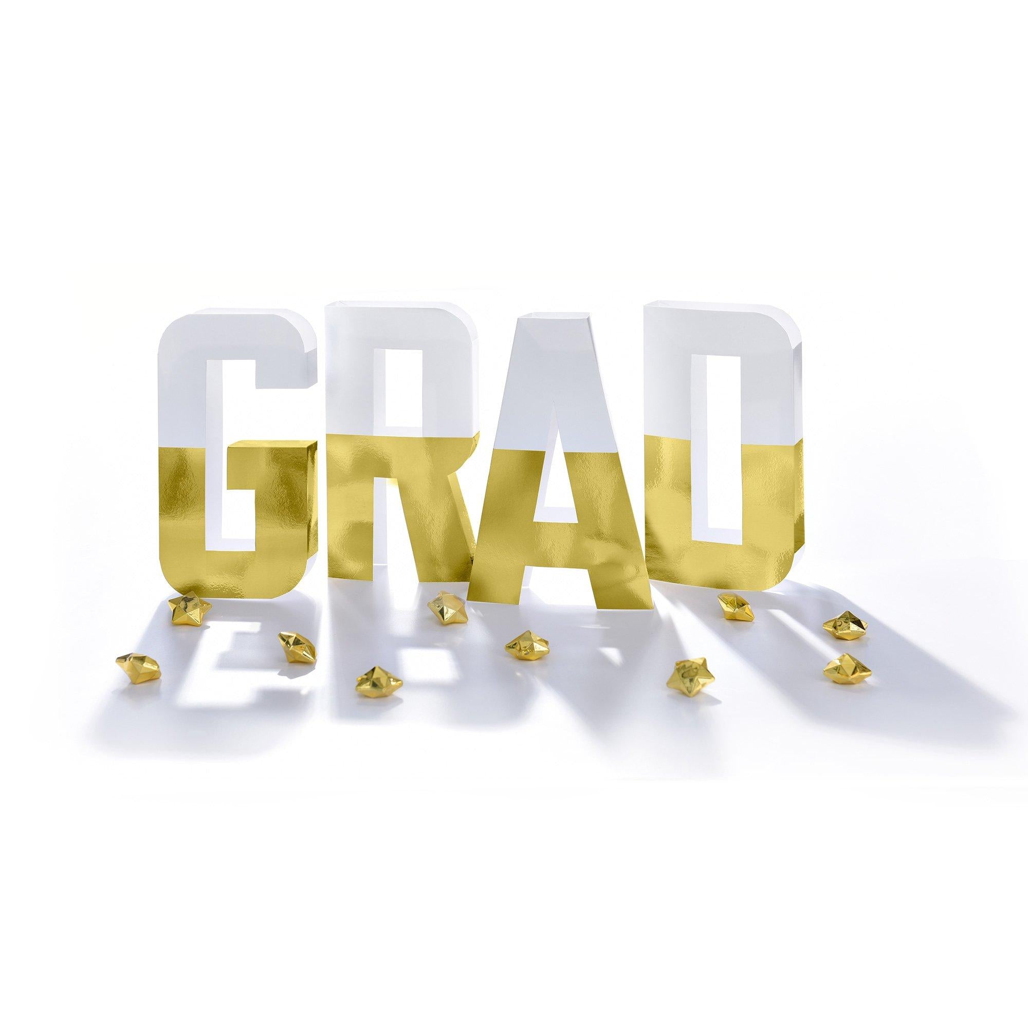 White & Gold Foil GRAD Tabletop Letters. 10in