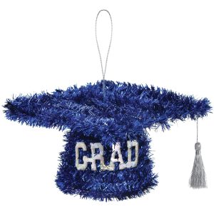 Blue Graduate Cap Tinsel with Silver Tassel. 5x3in – Hanging or Table Decoration