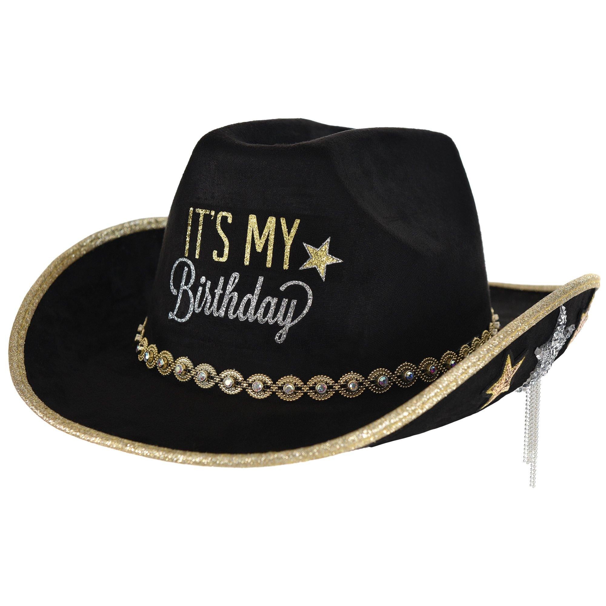 It's My Birthday Black. Silver & Gold Cowboy Hat. 1pc
