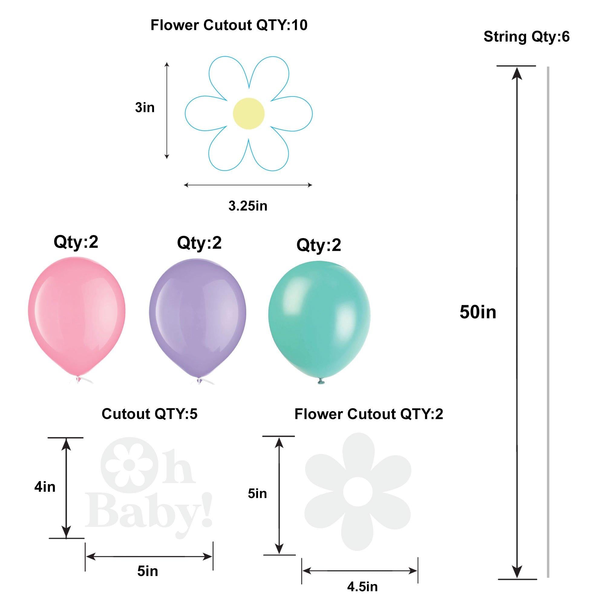 Little Daisy Baby Shower Latex Balloons. 12in. 6ct. with Balloon Tails - Image 3