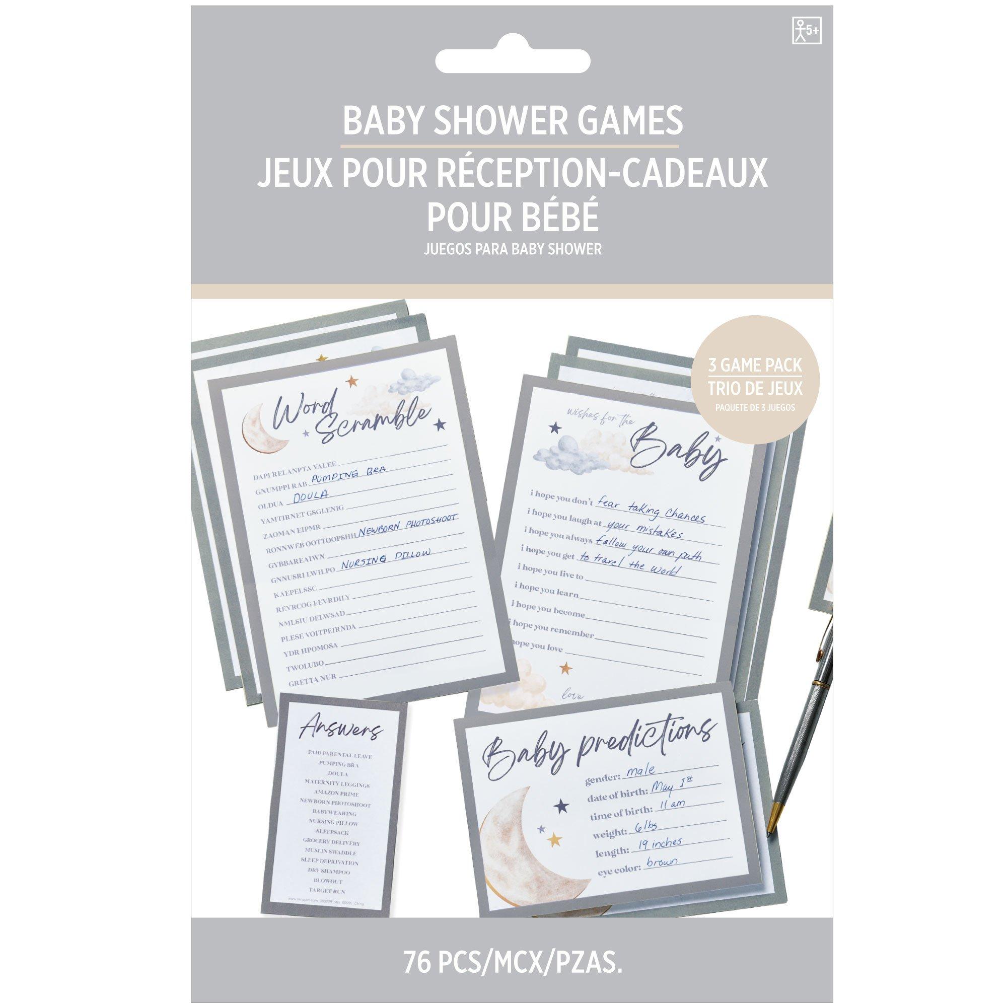 Over the Moon Baby Shower Games for 25 Guests. 75 Sheets. 3 Games - Baby Predictions. Wishes for Baby & Word Scramble - Image 3