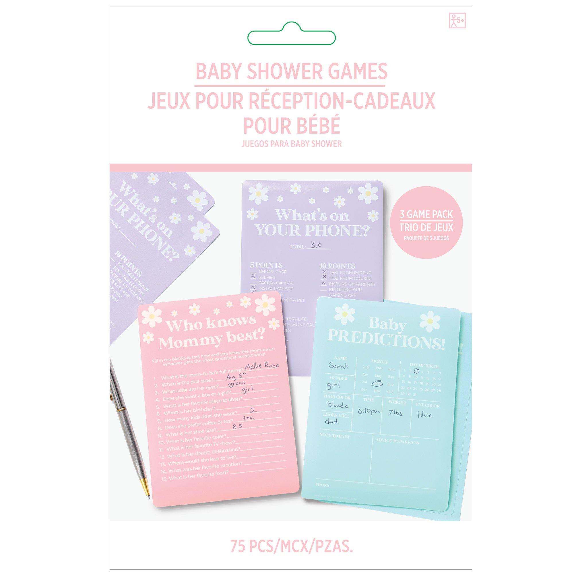 Little Daisy Baby Shower Games for 25 Guests. 75 Sheets. 3 Games - Baby Predictions. What's on Your Phone & Who Knows Mommy Best - Image 3