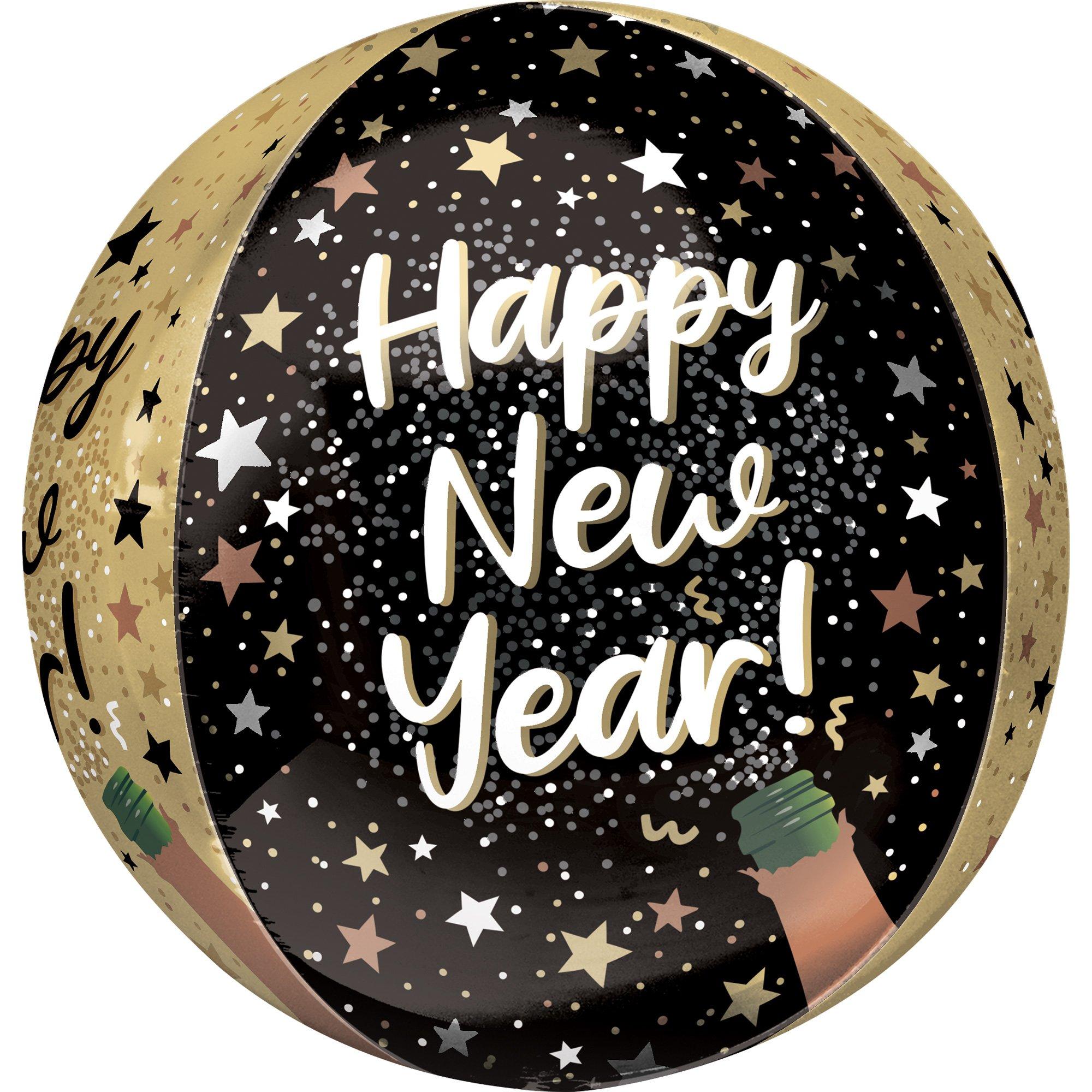 Happy New Year Orbz Balloon. 15in x 16in - Natural Sparkle