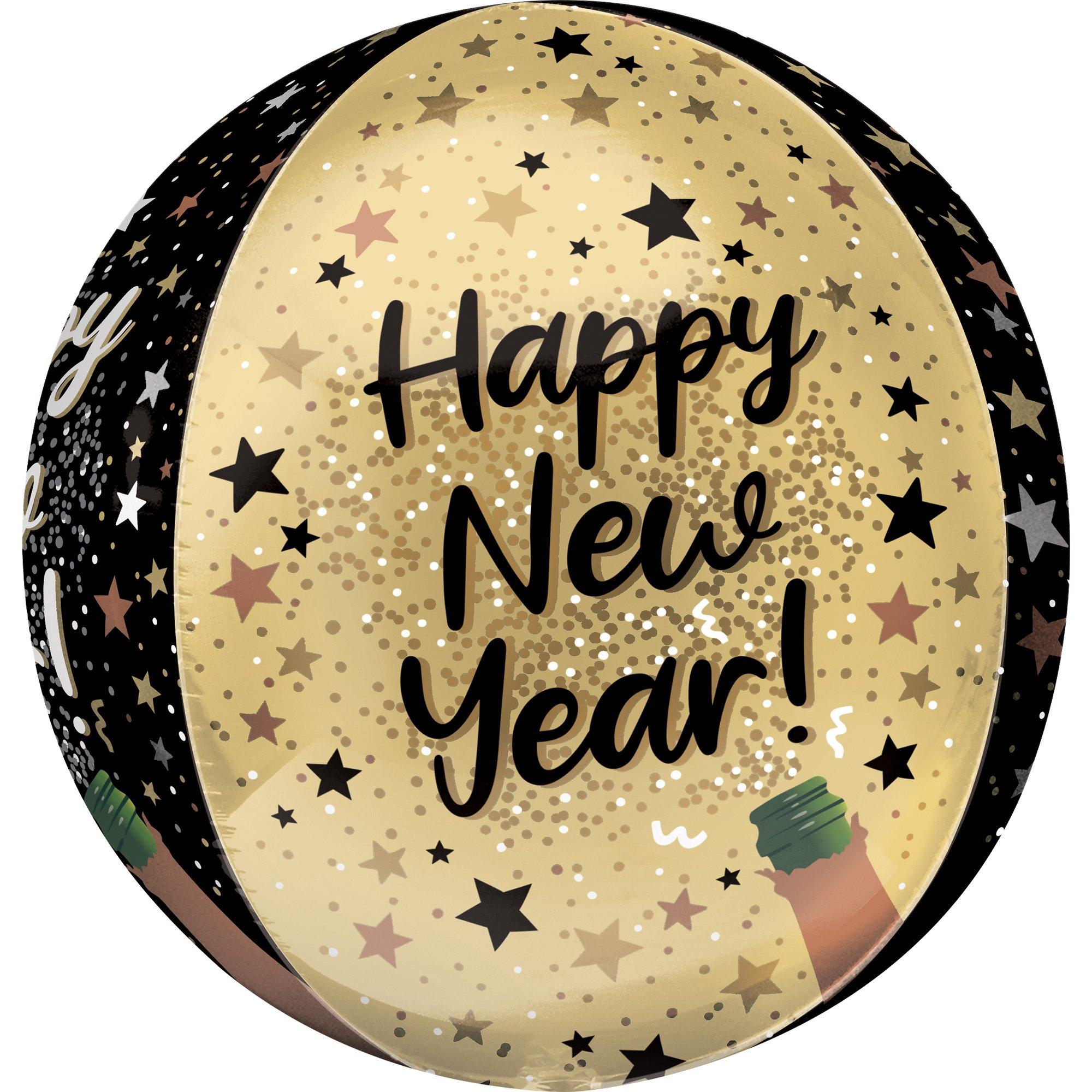 Happy New Year Orbz Balloon. 15in x 16in - Natural Sparkle - Image 2