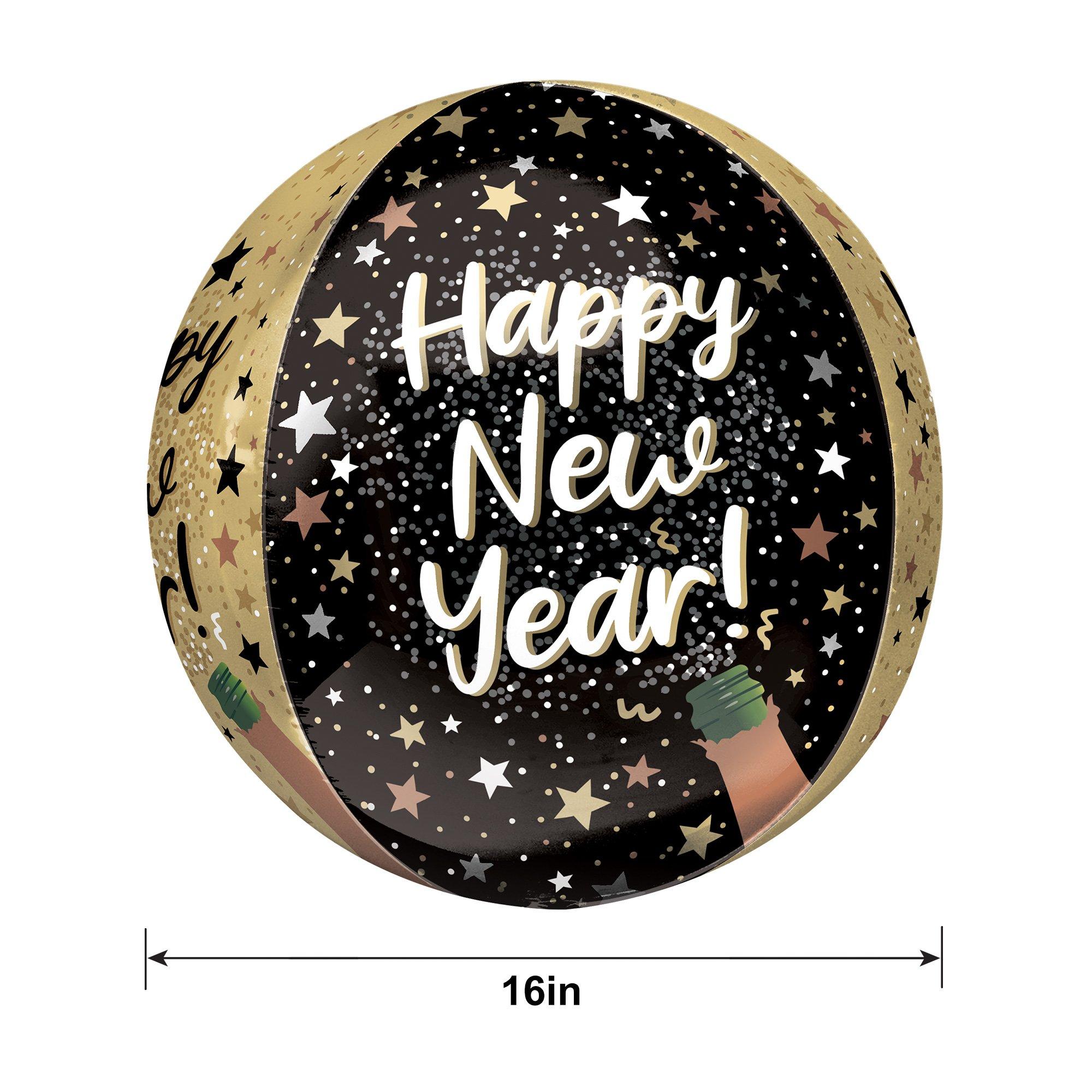 Happy New Year Orbz Balloon. 15in x 16in - Natural Sparkle - Image 3
