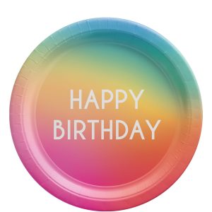 Rainbow Ombre Happy Birthday Lunch Plates. 9in. 8ct