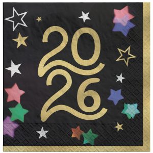 Starlight 2026 NYE Napkins. 16ct (Beverage or Lunch). Sizes Lunch and Beverage