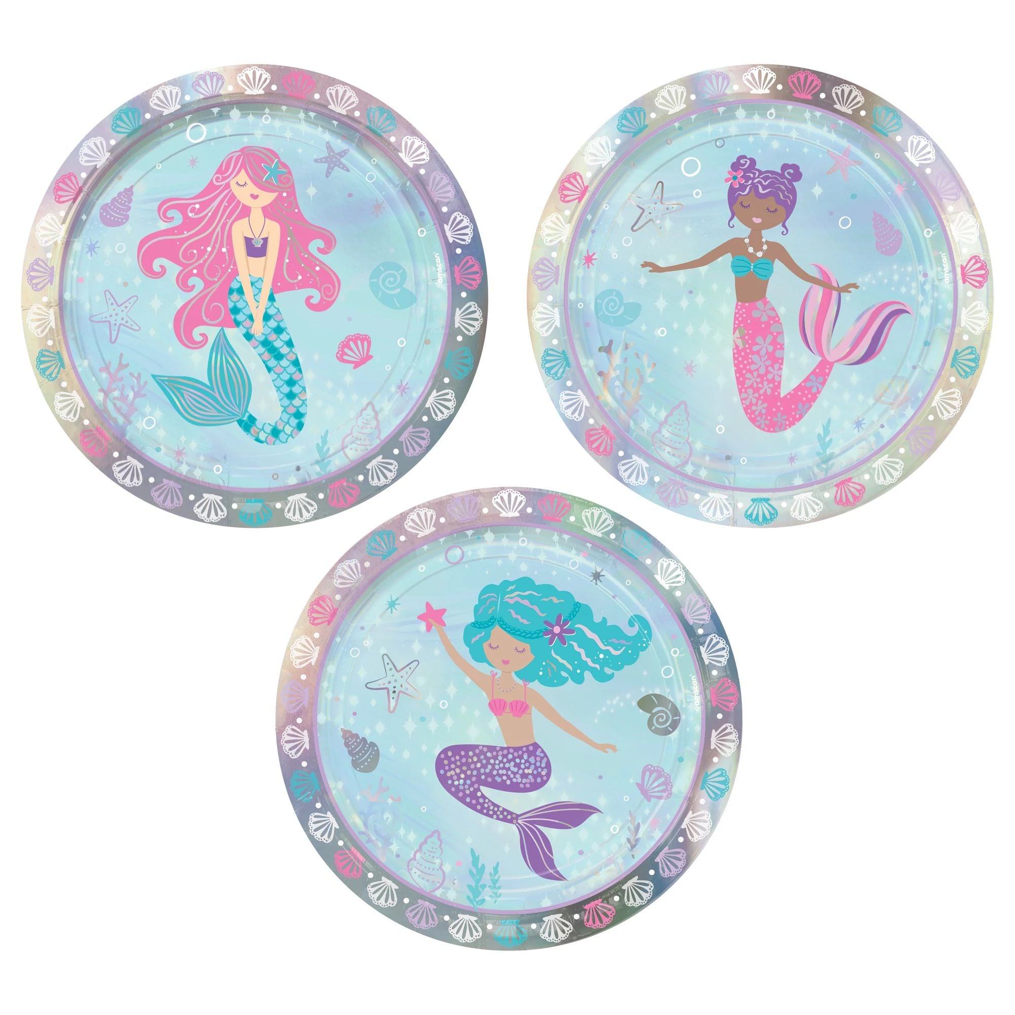 Mermaid Wishes Iridescent Paper Dessert Plates. 7in. 8ct
